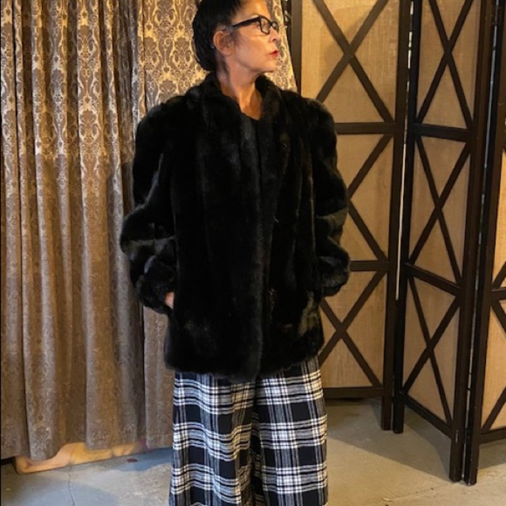 Faux vintage black fur jacket